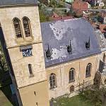 Ovčáry - kostel sv. Jakuba Většího, pohled od věže (2018)