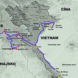 Mapa naší cesty Vietnam - Laos