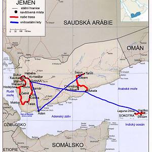 Trasa naší cesty po Jemenu