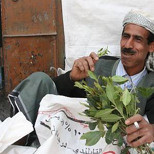 Prodavač kátu v Sanaá.