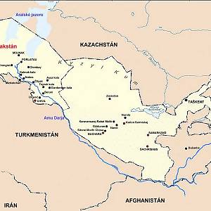 Plán naší cesty po Uzbekistánu s vyznačením míst, která bychom chtěli navštívit