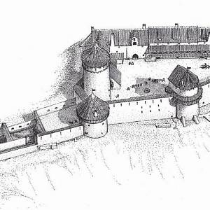 Hrad Turaida - kreslená rekonstrukce hradu v době jeho vrcholného rozkvětu v 16. století