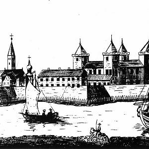 Jelgava - pohled na město se starým hradem v roce 1703