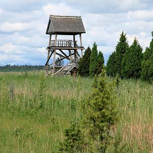 Národní park Ķemeri - vyhlídková věž u jezera Kaņieris
