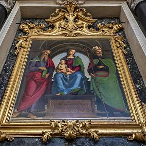 Cremona - kostel sv. Augustýna, obraz Madona s dítětem na trůnu od  Perugino z roku 1494