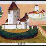 Hradenin - rekonstrukce tvrze podle F. Kašičky (maloval Jan Heřman)