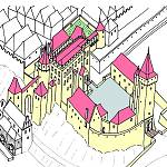 Kolín - zámek, rekonstrukce podoby zámku v pol. 16. století (Vladimír Rišlink 2010) 