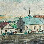 Kolín - starý špitál s kostelem sv. Jana Křtitele, výřez z obrazu z let 1845-80