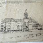 Kolín - gymnázium, jeden z původních návrhů stavby (1923, Mayer a Kvasnička)