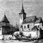 Plaňany - kostel Zvěstování Panny Marie na rytině od neznámého autora (cca 1860)