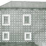 Nebovidy - dolní tvrz, projekce rekonstrukce kobercových sgrafit na jižní fasádě (Petr Chotěbor 1996)