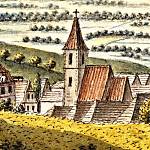 Kounice - kostel sv. Jakuba Většího před přestavbou na obraze J. Venuta (1820)