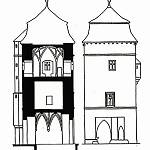 Tuchoraz - hrad, nákres věže a její řez (P. Chotěbor)
