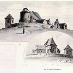 Hradešín - kostel sv. Jiří, areál kostela v roce 1896 (maloval Karel Liebscher)