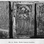Hradešín - kamenná kazatelna, desky kazatelny ještě v Horkách (A. Podlaha, Soupis památek 1907)