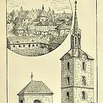Chotouň - zaniklá věž kostela sv. Petra a Pavla a zaniklá márnice (1895, SOkA Kolín)