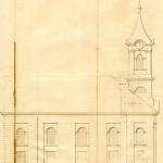 Ohaře - kostel sv. Jana Nepomuckého, návrh bočních fasád (1845, Florián Müller, SOkA Kolín)