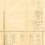 Ohaře - kostel sv. Jana Nepomuckého, návrh bočních fasád (1845, Florián Müller, SOkA Kolín)