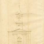 Ohaře - kostel sv. Jana Nepomuckého, návrh průčelí (1845, Florián Müller, SOkA Kolín)