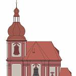 Poříčany - kostel Narození Pannny Marie, návrh obnovy fasády, pohled od západu (2014, Ing. arch. Tomáš Hladík)