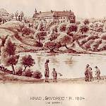 Škvorec - starý zámek vyobrazený v kronice městyse (1804)