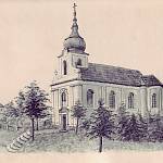 Škvorec - kostel sv. Anny, malba z obecní kroniky (1888, neznámý autor)
