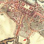 Kolín - zaniklá kaplička sv. Jana Nepomuckého na mapě 1. vojenského mapování 1777 (© 1st Military Survey, Austrian State Archive/Military Archive, Vienna)