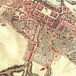 Kolín - zaniklá kaplička sv. Jana Nepomuckého na mapě 1. vojenského mapování 1777 (© 1st Military Survey, Austrian State Archive/Military Archive, Vienna)