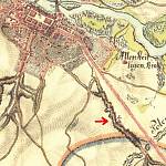 Kolín - kaplička sv. Floriána na mapě 1. vojenského mapování 1777 (© 1st Military Survey, Austrian State Archive/Military Archive, Vienna)