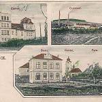 Svojšice - historická pohlednice s cukrovarem (1900)