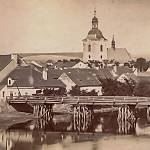 Kolín - zaniklý dřevěný most s vyústěním na Zálabí (před rokem 1879)